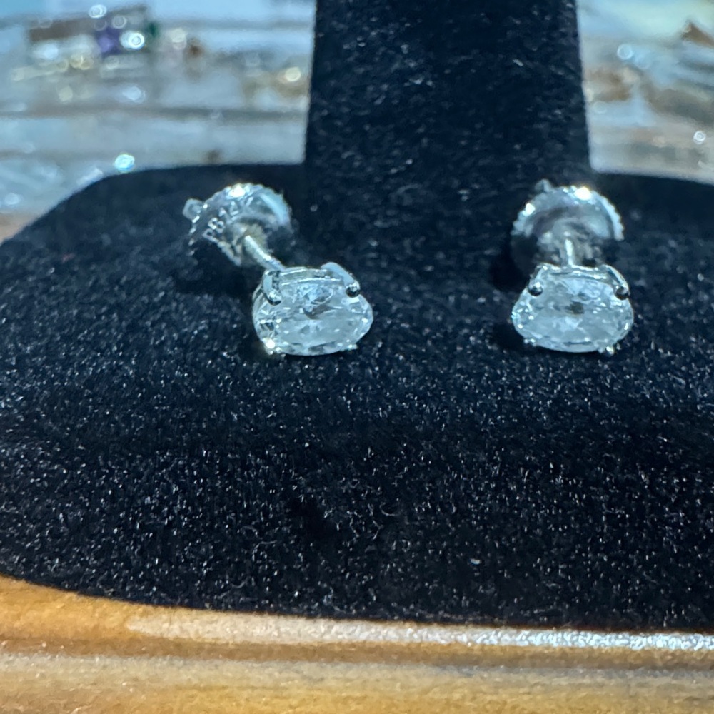 1/2 TCW 14k White Gold Oval Lab Grown Diamond Solitaire Earrings